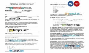 free personal service contract template, Word and PDF format