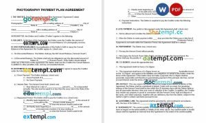 free photography services payment plan agreement template, Word and PDF format
