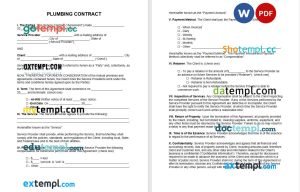 free plumbing contract template, Word and PDF format