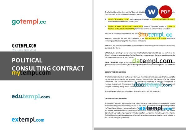 free political consulting contract template, Word and PDF format