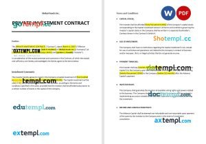 free private investment contract template, Word and PDF format