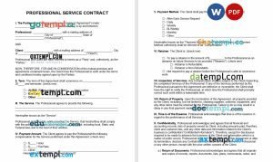 free pofessional service contract template, Word and PDF format