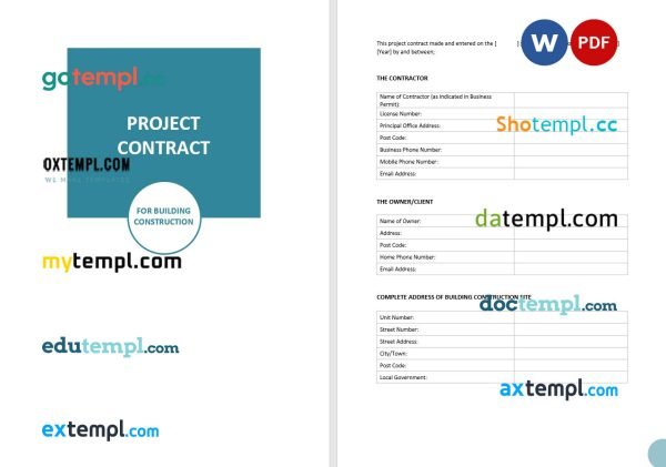 free project contract template, Word and PDF format