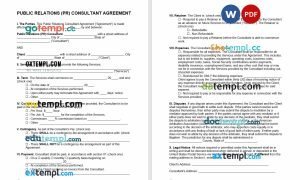 free public relations consultant agreement template, Word and PDF format