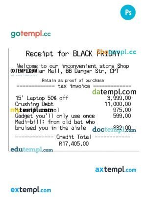 RECEIPT FOR BLACK FRIDAY payment check PSD template