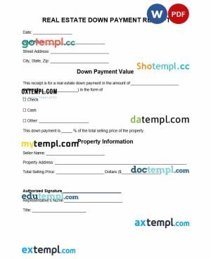 free real estate down payment receipt template, Word and PDF format