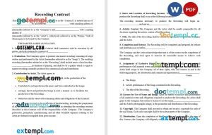 free recording agreement template, Word and PDF format
