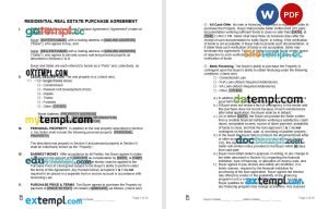 free residential real estate purchase agreement template, Word and PDF format