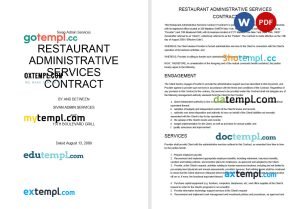 free restaurant administrative services contract template, Word and PDF format