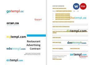 free restaurant advertising contract template, Word and PDF format