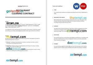 free restaurant cleaning contract template, Word and PDF format