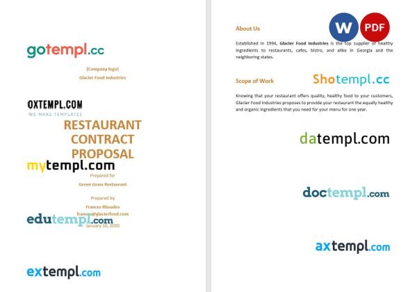 free restaurant contract proposal template, Word and PDF format