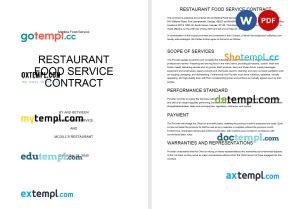 free restaurant food service contract template, Word and PDF format