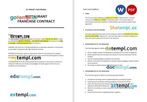 free restaurant franchise contract template, Word and PDF format