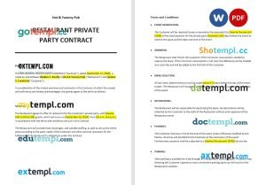 free restaurant private party contract template, Word and PDF format