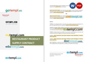 free restaurant product supply contract template, Word and PDF format