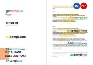free restaurant sales contract template, Word and PDF format