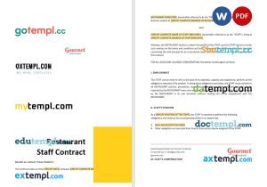 free restaurant staff contract template, Word and PDF format