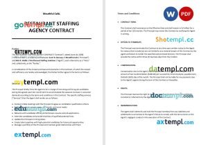 free restaurant staffing agency contract template, Word and PDF format