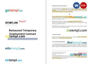 free restaurant temporary employment contract template, Word and PDF format