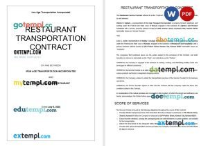 free restaurant transportation contract template, Word and PDF format
