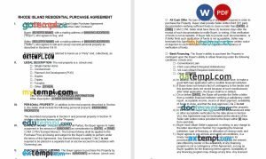 free rhode Island residential purchase agreement template, Word and PDF format