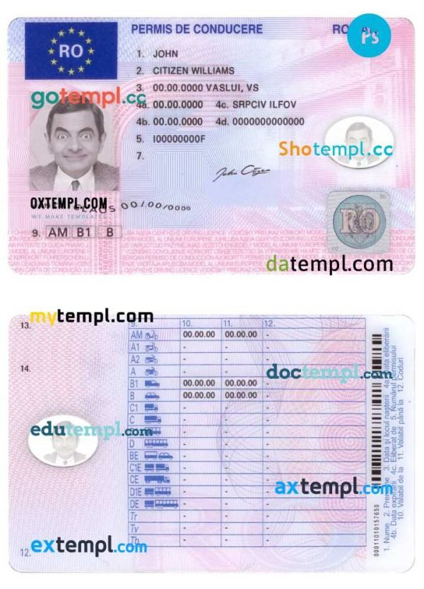 Romania driving license template in PSD format