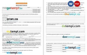 free roommate contract template, Word and PDF format