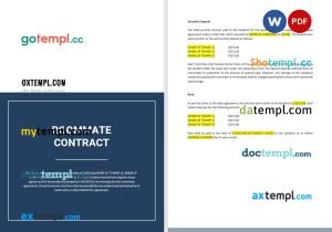 free roommate contract template, Word and PDF format