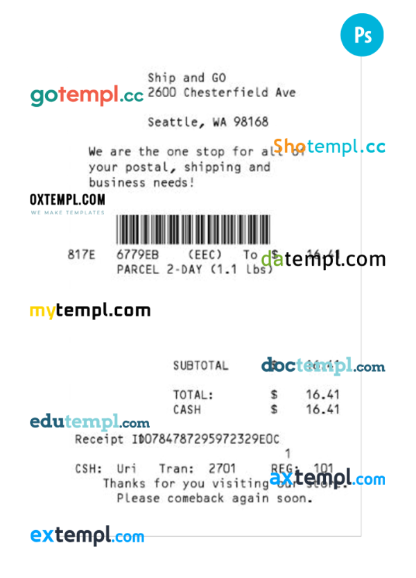 SHIP AND GO receipt template PSD template