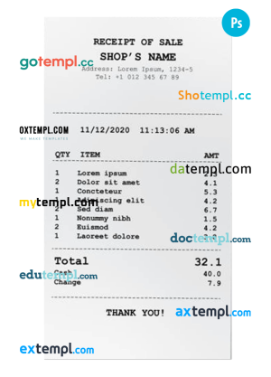 JESSIE’S CLOTHING STORE receipt PSD template