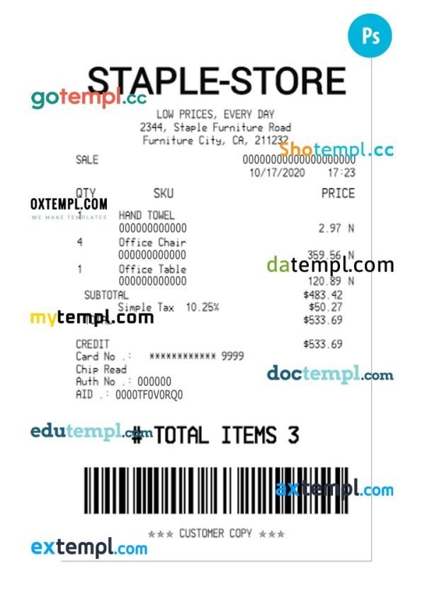 STAPLE-STORE payment check PSD template