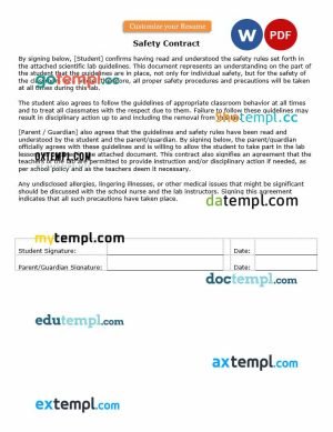 free safety contract template, Word and PDF format