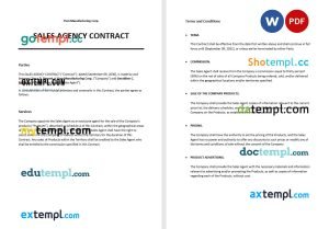 free sales agency contract template, Word and PDF format