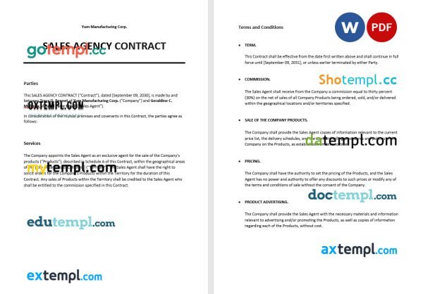 free sales agency contract template, Word and PDF format