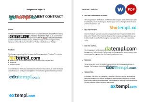free sales consignment contract template, Word and PDF format