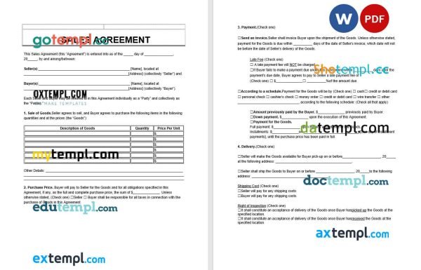 free sales contract template, Word and PDF format version 2