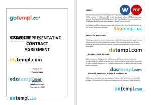 free sales representative contract agreement template, Word and PDF format