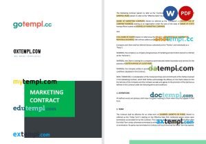 free sample marketing contract template, Word and PDF format