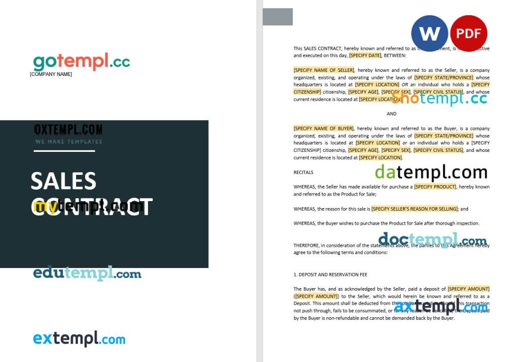 free sample sales contract template, Word and PDF format – GOTEMPL ...
