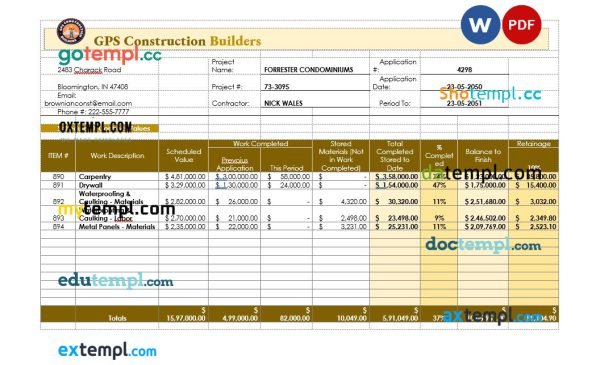 free schedule of contract values template, Word and PDF format