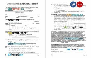 free advertising agency retainer agreement template, Word and PDF format