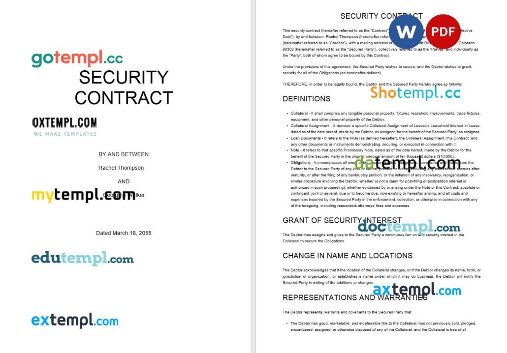 free security contract template, Word and PDF format | download at ...