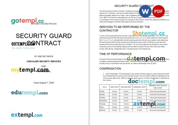 free security guard contract template, Word and PDF format