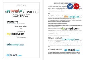 free security services contract template, Word and PDF format