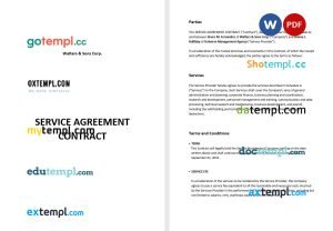 free service agreement contract template, Word and PDF format