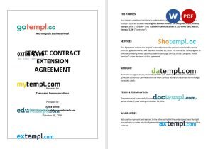 free service contract extension agreement template, Word and PDF format