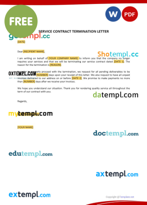 free service contract termination letter template, Word and PDF format