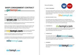 free shop consignment contract template, Word and PDF format