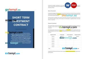 free short term investment contract template, Word and PDF format